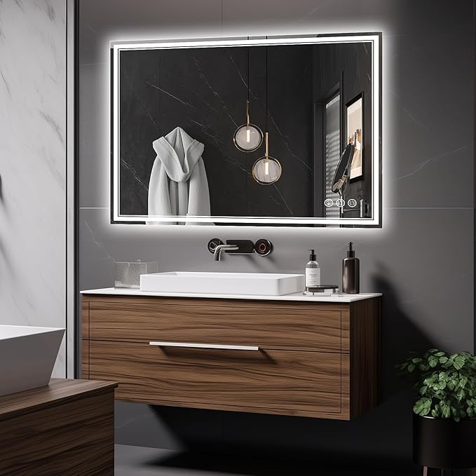 48x32 Inch LED Bathroom Mirror with Frontlit & Backlit（Independent Control）, Lighted Mirror for Bathroom Wall with 3-Color Dimmable & Anti-Fog, Vanity Mirror with Lights