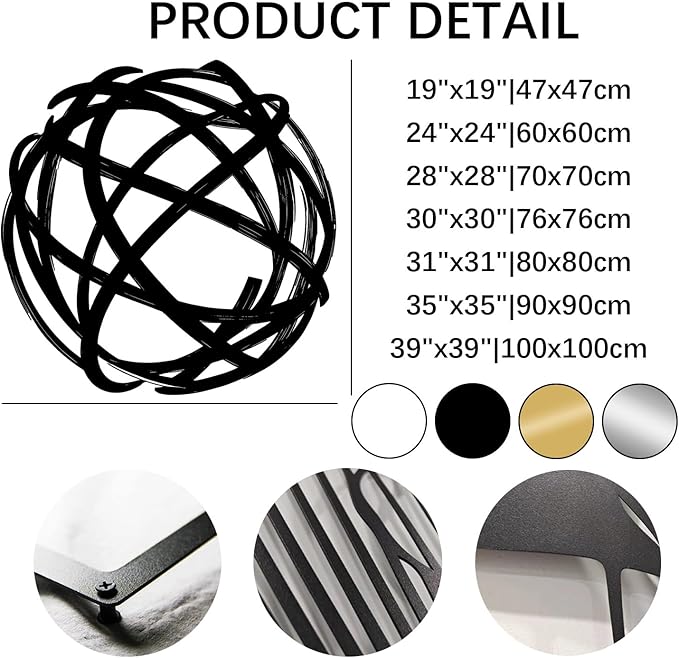 Metal Line Cricle Wall Art, Round Wall Decor, Metal Line Art Wall Decor, Abstract Art Wall Decor, Modern Minimalist Decor, Wall Art For Living Room, Housewarming Gift (White, 39"x39"|100x100cm)