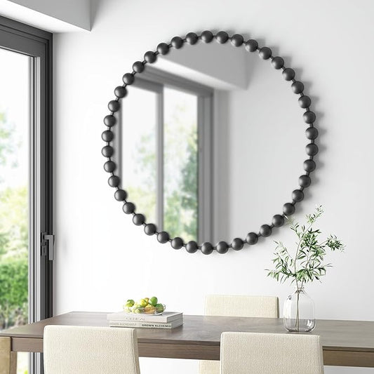 Madison Park Round Mirror, Metal Frame Circle Mirror 36 inch, Wall Art Decor Mounted Hanging for Entryway, Bathroom, hallway, Living Room, Vanity, Marlowe, Black