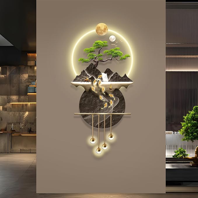 LED Light Decor Wall Art, 3D Art Wall Decor with Light, Decors Walls Sculptures Large 3D Art, Decors Walls Sculptures Lighting Modern, Plug-in Power Supply, Gold G, 23x47IN