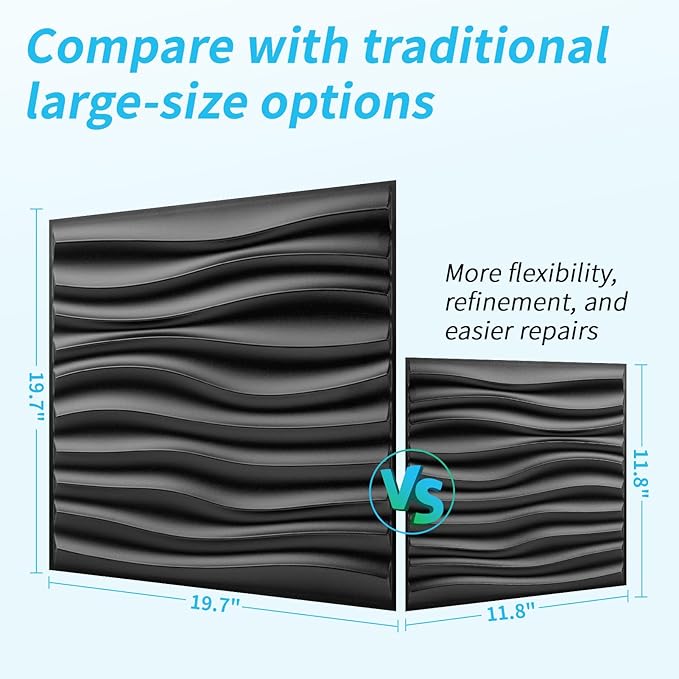 Art3d 100 Pack Decorative 3D Wall Panels, 97 Sq.Feet PVC Interior Wall Décor, 11.8"x11.8", Black