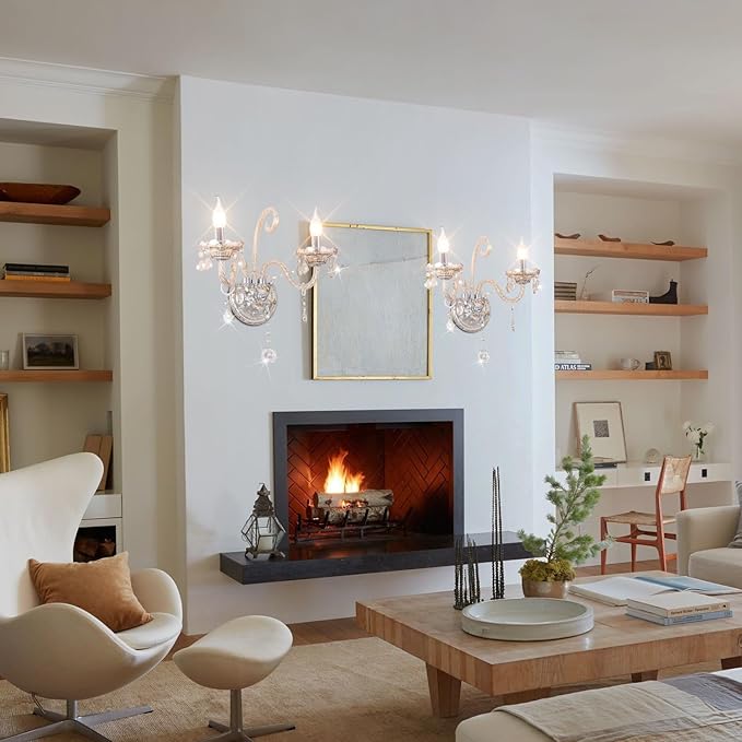 Classic Crystal Wall Sconce Crystal Wall Light 2 Lights European Style Wall Lamp with Double Head and Pendant for Hallway Living Room Luxurious Decor Lamps Hang on The Wall