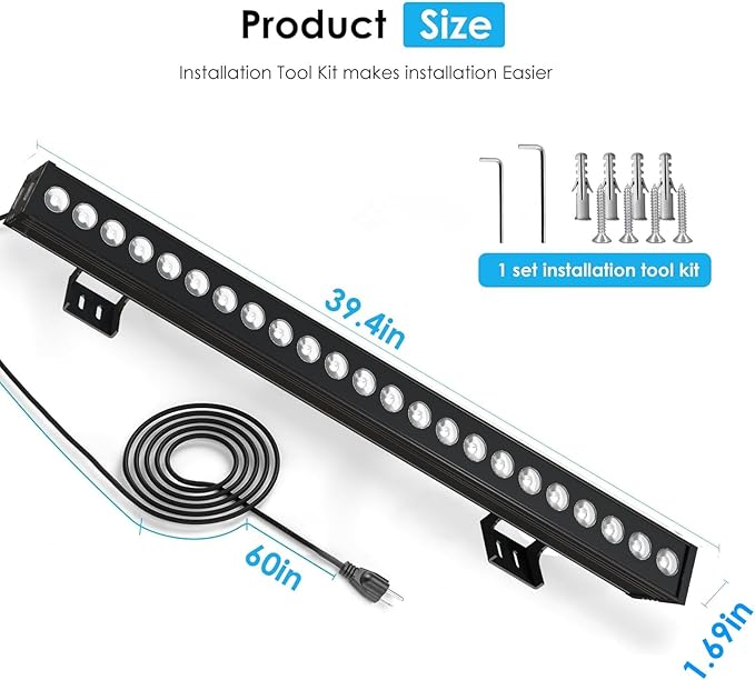 72W LED Wall Washer Light Bar, 3.2FT 4000K Neutral White Outdoor Wall Washer Lights, 120V Waterproof IP67 LED Light Bar for Outdoor (2 Pack)