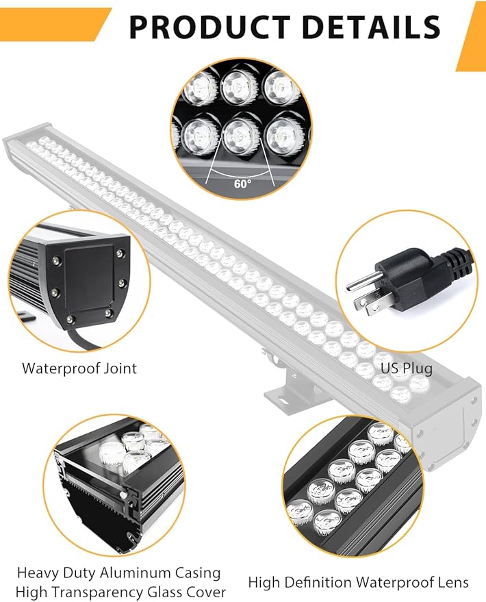 72W 7920LM Super Bright LED Wall Washer Light Bar, 6000K Daylight White, IP67 Waterproof Heavy-Duty Outdoor Wall Washer Lights for Building, Landscape, Yard, Church Lighting (40 Inch, 120V)