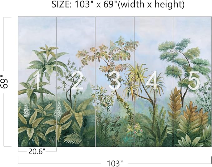 Cliouar-Tropical Plants Southeast Asia Oil Painting Forest Wallpaper Mural Bedroom Living Room Decoration 103" x 69"(Not Self-Adhesive)