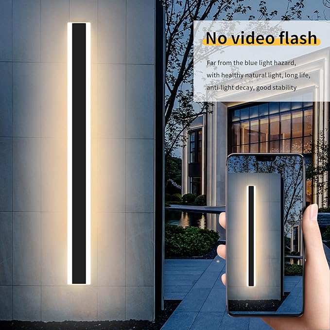 Modern 47inch Outdoor Wall Light, 3000k/4500k/6000k 3 Color Change Black Exterior Light Fixtures Wall Mount, Ip65 Waterproof Modern Porch Lights Non-Dimmable, Long Linear Outside Lighting Hard-Wired