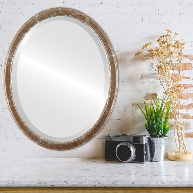 OVALCREST Oval Beveled Wall Mirror for Home Decor - Toronto Style - Champagne Silver - 26" x 20"