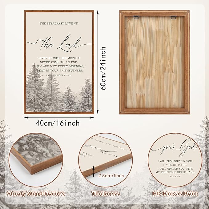 LHIUEM Bible Verses Framed Canvas Wall Art Set,Christian Scripture Religious Wall Decor,Vintage Easter Pine Tree Artwork for Living Room,Bedroom,Dining Room,Office -16"x24"x3