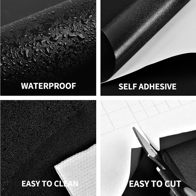 23.4in x197in Black Wallpaper Peel and Stick Film Removable Self Adhesive Black Contact Paper for Cabinets Bedroom Bathroom Wall Covering Matte Textured Waterproof DIY Decorative