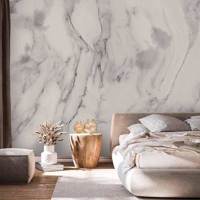 artgeist Wall Mural Stone Wall 79x55 in - XXL Non-Woven Wallpaper Fleece Wall Decor Photo Print Picture Image Design Marble Like Abstract 3D Effect White Gray f-C-0460-a-a