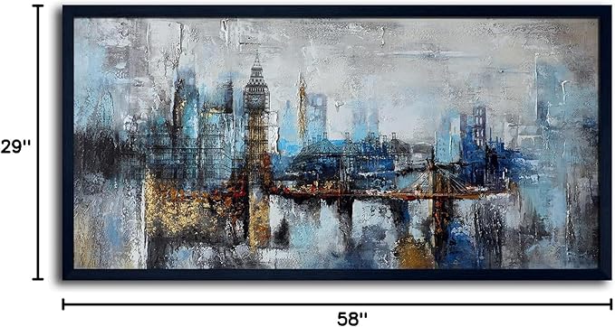 Large Wall Art for Bedroom Abstract City View Canvas Art Gray Blue Buildings Prints for Bedroom Wall Art Office Artwork Wall Decor for Living Room Decor 29x58 inches Black Framed