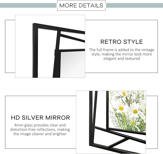 Black Bathroom Mirror 36''X24'' Rectangle Decorative Wall Mirrors with Geometric Metal Frame for Bathroom, Living Room, Bedroom, Entrance, Horizontal/Verticall, Easy to Install