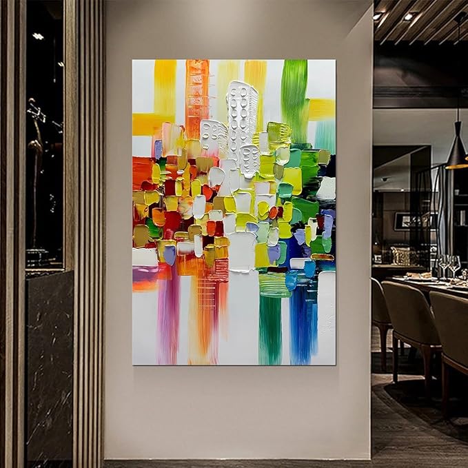 ART8YUQI Paintings - Texture color Wall Art Abstract City Views Picture Modern Landscape Artwork Oil Painting for Decor 30x45 Inch