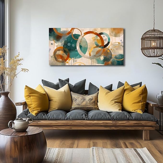 CANEITO Abstract Wall Art for Living Room, Circle Canvas Wall-Decor for Bedroom, Geometric Print Artwork, Size 40 x 20 Inches