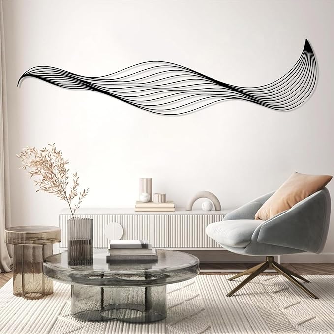 Abstract Lines Contemporary Metal Sculpture, Large Spiral Wall Art, Modern Office & Home Decor, Housewarming Gift (10"x41"|26x105cm, Gold)