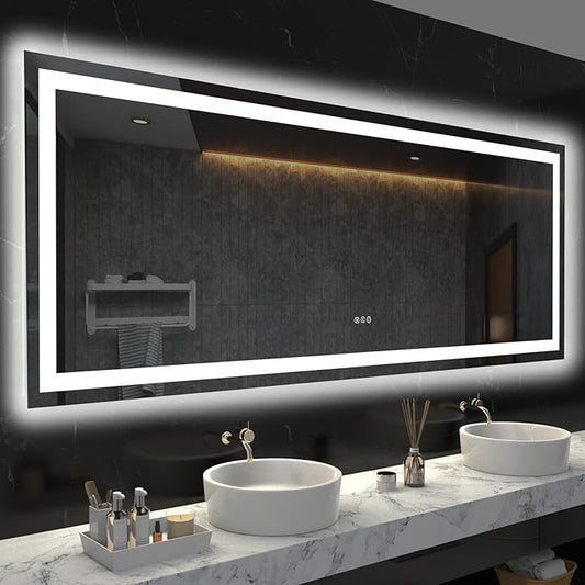 LOAAO 72X36 LED Bathroom Mirror with Lights, Anti-Fog, Dimmable, Backlit + Front Lit, Lighted Bathroom Vanity Mirror for Wall, Memory Function, Tempered Glass, ETL Listed