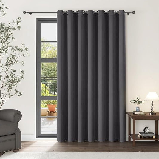 ChrisDowa Room Divider Curtain 120 Inches Long, Wide Blackout Sliding Door Curtain for Bedroom, Room Darkening Privacy Window Curtain for Patio Door (1 Panel Set, Dark Grey, 100 x 120 Inch)