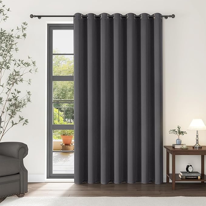 ChrisDowa Room Divider Curtain 108 Inches Long, Wide Blackout Sliding Door Curtain for Bedroom, Room Darkening Privacy Window Curtain for Patio Door (1 Panel Set, Dark Grey, 100 x 108 Inch)