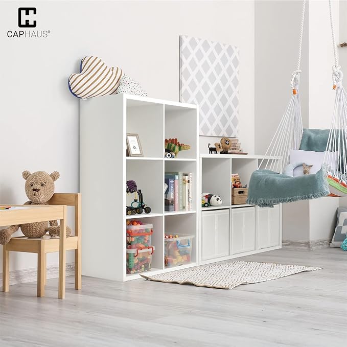 CAPHAUS Sturdy Room 13-Inch Cube Storage Organizer Shelf, with Extra Thick Exterior Edge, Open Storage Shelf Divider, Bookcase, 6/8/9 Cube, Colors Available in Rustic Grey Oak and White