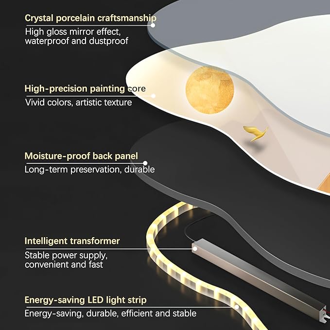 3D Art Wall Decor with Light, Decor Wall Sculptures Large 3D Art, Modern Home Decor Landscape Wall Sculpture, Plug-in Power Supply, Gold A, 23x49IN