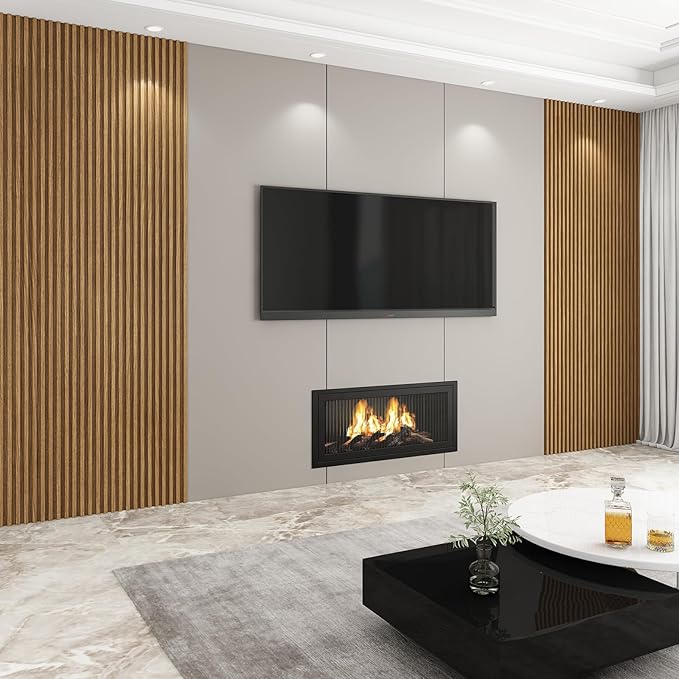 8-Pack WPC Wall Panels 118’’ x 6.1’’ 3D Slat Wall Panel Acoustic Wall Paneling for Interior Wall Decor TV Background Kitchen Bedroom Oak