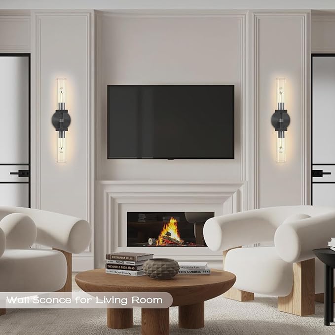 Bathroom Wall Sconce Hardwired, Black Wall Sconces, 20.5" Vanity Lights Over Mirror, Linear Wall Sconce Dimmable, Bathroom Light Fixtures Glass Tube, Bronze Wall Sconces Interior Sconces Wall Lighting