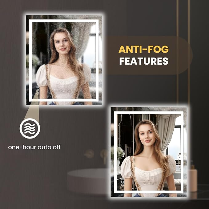 LOAAO 24"X28" LED Mirror for Bathroom, Lighted Bathroom Mirror with Lights, Anti-Fog, Dimmable, Memory Function, Easy to Install, Clear Reflection