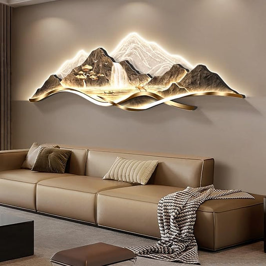 Large 3D Wall Art Decor ,Living Room Hanging Mural,Modern Wall Art, Handmade Wall Sculpture with Lighting Strip Oriental Decor, Traditional Chinese Welcoming Wall Hanging Painting Home Decor(C,150*50c