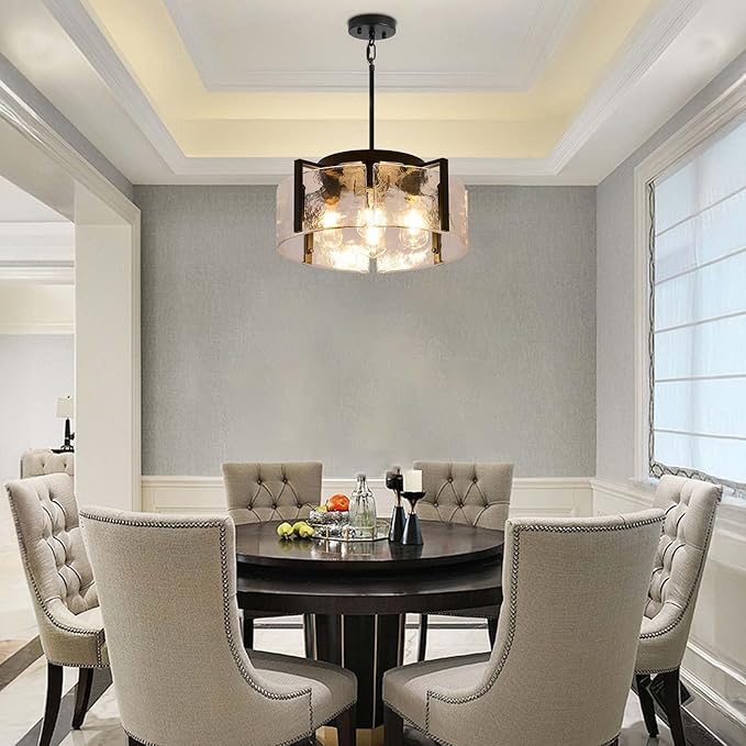 Black Chandelier for Dining Room Light Fixture, 4 Light Entryway Light Fixture, Adjustable Pendant Lights Kitchen Island Modern Farmhouse Kitchen Foyer Chandelier for Entryway, Bedroom, Bathroom