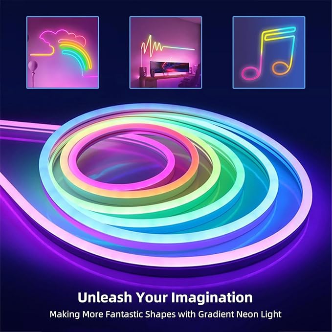 Neon Rope Lights,16.4ft RGB+IC Neon Lights 16 Million Colors Changing, Music Sync, Compatible with Alexa and Google Assistant,IP67 Waterproof Neon Rope Light for Bedroom Indoor Gaming (5M)