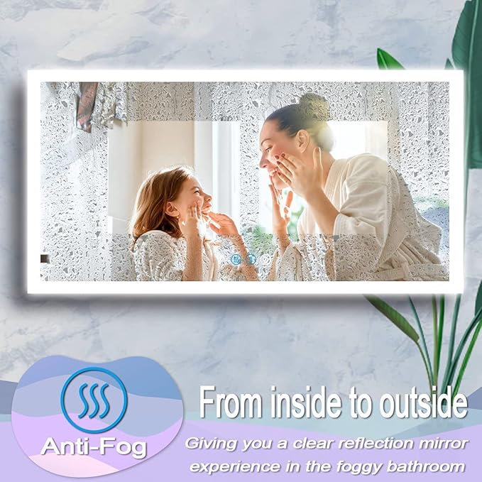60 x 30 Inch LED Mirror for Bathroom Wall Large Backlit Mirror 60 Inch Lighted Vanity Mirror with Lights 3 Color Dimmable Antifog Horizontal Vertical Bathroom Smart Lightup Wall Vanity Mirror