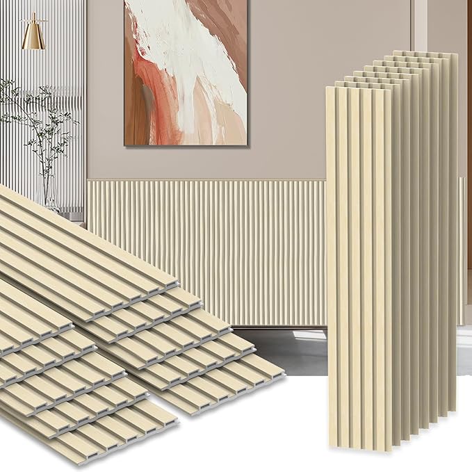 18Pack WPC Wainscoting Panels, 48.2 x 6.2 Inches 3D Accent Wall Panels for Interior Wall Decor, Fluted Wood Paneling for Living Room, TV Background, Office, Bedroom(Oak)