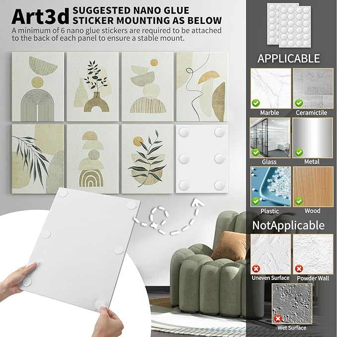 Art3d Soundproof Wall Panels 48"x32", 8-Pack Acoustic Wall Art Panels, Sound Absorbing Decorative Wall Panels for Living Room, Bedroom, Kitchen, Studio, Polyester UV Print