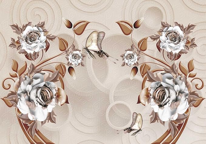 3D Floral Wallpaper Butterfly Rose Mural for Living Room Bedroom Tv Background (Not Self-Adhesive)