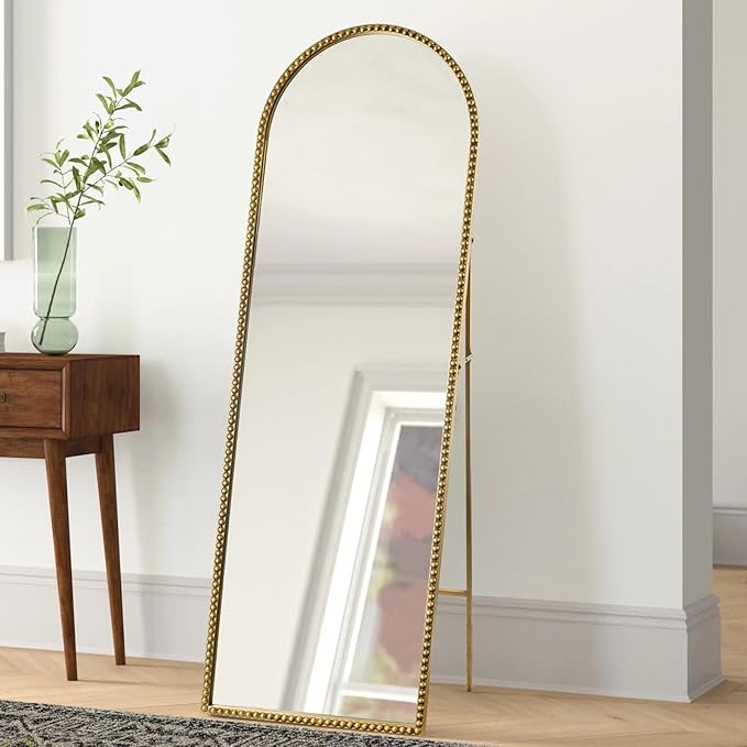 Arch Full Length Mirror with Stand, 65"x22" Floor Standing Large Dressing Mirror Hanging or Leaning Against Wall for Bedroom Living Room, Antique Gold