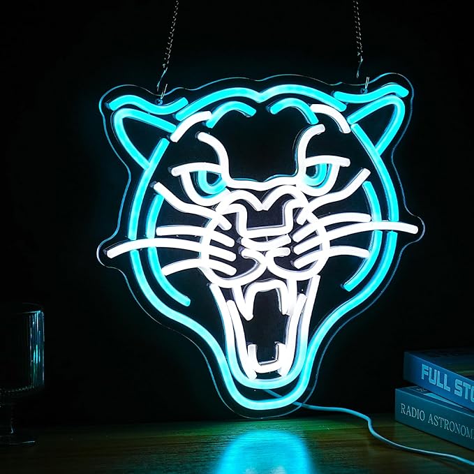 Leopard Neon Sign Dimmable LED Animal Signs for Wall Decor White Ice Blue Cool Leopard Neon Light USB Powered Light Up Leopard Sign for Living Room Man Cave Toy Shop Game Room Decor (12.8''*12.8'')
