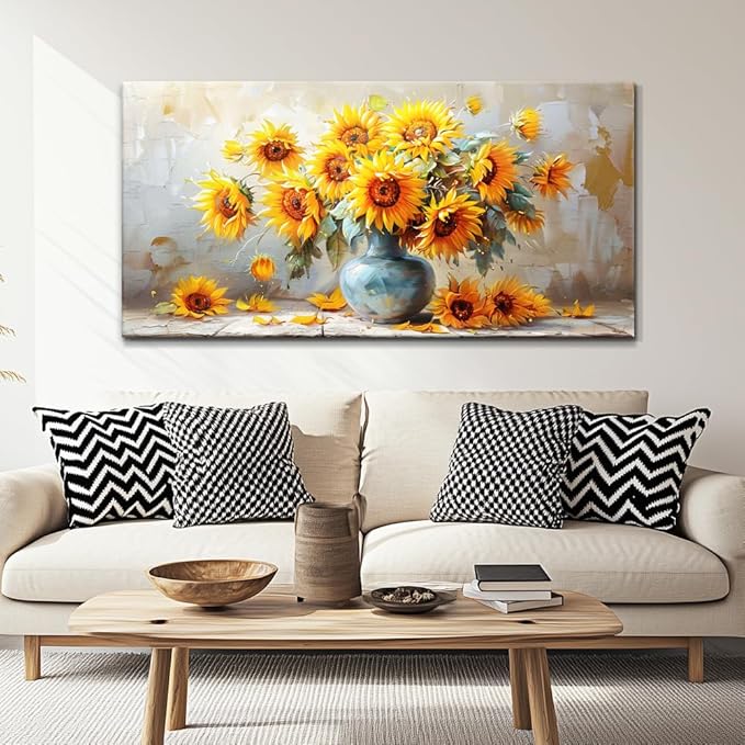 MHARTK66 Canvas Large Flower Field Paintings For Bedroom 30 X 60 Wall Art For Living Room Farmhouse Sunflower Wall Decor Kitchen Pictures Vintage Art Prints Artwork For Walls Petal Home Wall Art