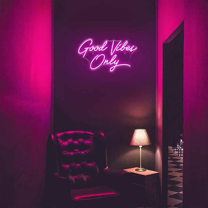 Kavaas Good Vibes Only Neon Signs for Wall Decor 17.7" x 9.9" | Pink Good Vibes Only LED Sign for Bedroom, Party, Bar, Salon - Best Gifts for Birthday, Christmas