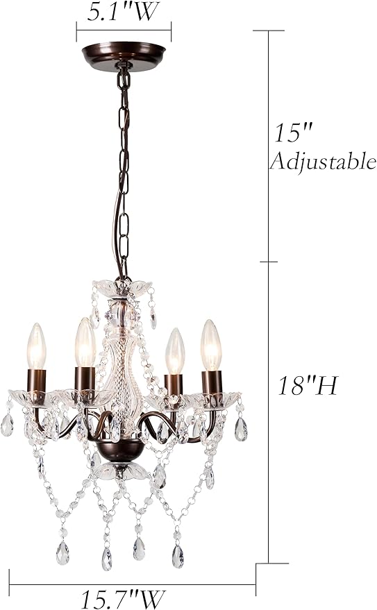 LaLuLa Mini Acrylic Crystal Chandelier Modern Farmhouse Bronze Chandeliers Lighting 4 Lights Candle Style Pendant Light for Living Room