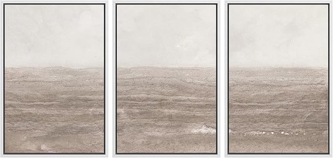 MUDECOR Framed Wall Art Print Set Neutral Textured Seascapes Subtle Tones Illustrations Modern Art Boho Decorative Colorful Chic for Living Room, Bedroom, Office - 24"x36"x3 White