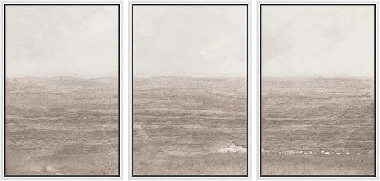 MUDECOR Framed Wall Art Print Set Neutral Textured Seascapes Subtle Tones Illustrations Modern Art Boho Decorative Colorful Chic for Living Room, Bedroom, Office - 24"x36"x3 White