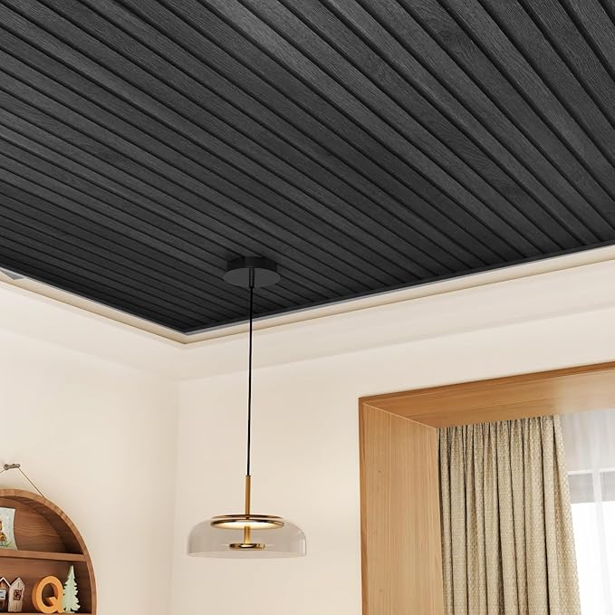 Livelynine Black Wood Slat Wallpaper Peel and Stick Black Faux Beadboard Wallpaper Renter Friendly Waterproof Wall Paper Modern Slate Contact Paper 15.8x78.8 3D Textured Wood Slat Wall Panel Roll
