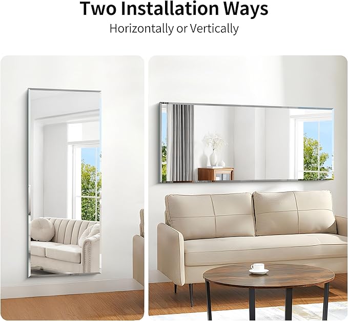 KOCUUY Beveled Mirror, 60x24 Inch Large Frameless Bathroom Mirror for Over Sink, Upgraded Shatterproof Beveled Unframed Design Mirror for Bathroom, Bedroom, Hang Horizontal/Vertical