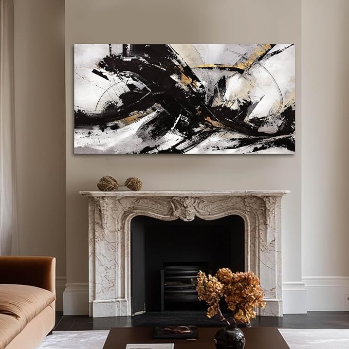 Abstract Wall Art for Living Room Canvas Wall Decor Large Artwork Black And Gold Wall Decorations Black Pictures for Wall 29"x58"
