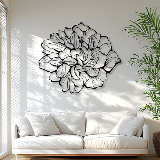 Bisamu Metal Flower Wall Art, Minimalist Floral Line Wall Decor for Living Room, Bedroom, Bathroom, Housewarming Gift for Women,Black Metal Wall Decor Art (24"x 20" | 60 x 51cm)
