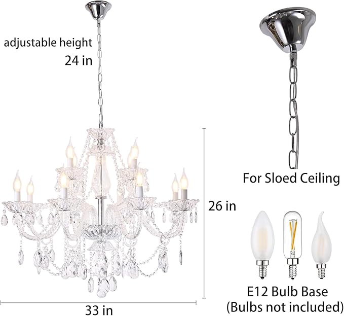 12-Light Contemporary Crystal Chandelier for Living Room, Double Layer Ceiling Light Fixture with Clear Crystals for Dining Room Hallway Staircase, E12 Base (Clear 12)