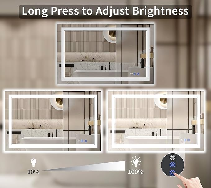 30"x48" LED Bathroom Mirror with Lights, Anti-Fog, Backlit + Front Lit, Dimmable, Led Vanity Mirror for Wall, Lighted Bathroom Mirror, 3 Colors, Shatter-Proof Tempered Glass