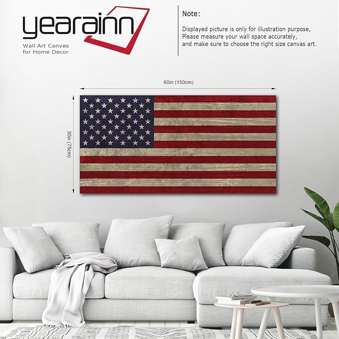Canvas Wall Art Vintage The Stars and The Stripes Contemporary Artwork Retro Rustic American National Flag Picture for Living Room Bedroom Office Wall Decor Large Canvas Painting Prints 29" x 58"