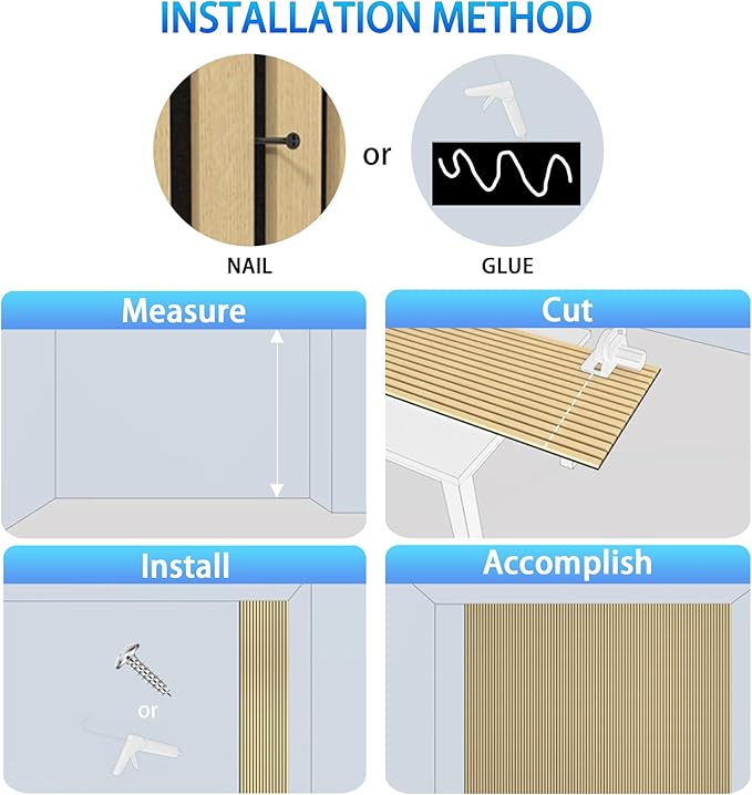 3D Slat Acoustic Wall Panels with Wood Finish Accent, 2 Pack Sound Absorbing Paneling for Studio, Office, Living Room, Bedroom Interior Decor (Matte Black, 48''L x 24''W)