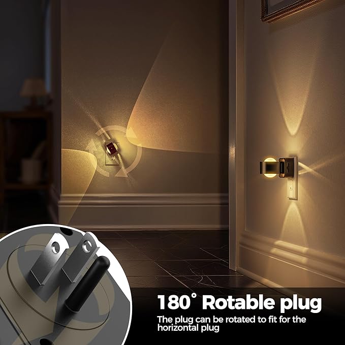 Briignite Night Light Projector, LED Night Lights Plug into Wall, 180° Rotating Night Light for Kids, Dusk to Dawn Sensor, 0-150LM Dimmable, Warm White Ambient Lighting for Bathroom, Gifts, 2 Pack